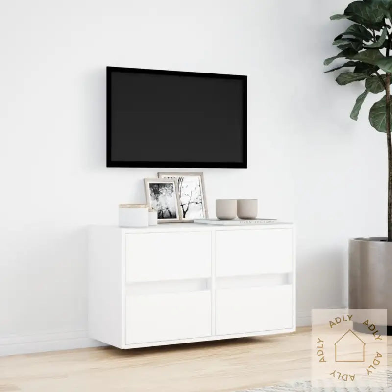 Vegghengt Tv-Benk Med Led Hvit 80X31X45 Cm