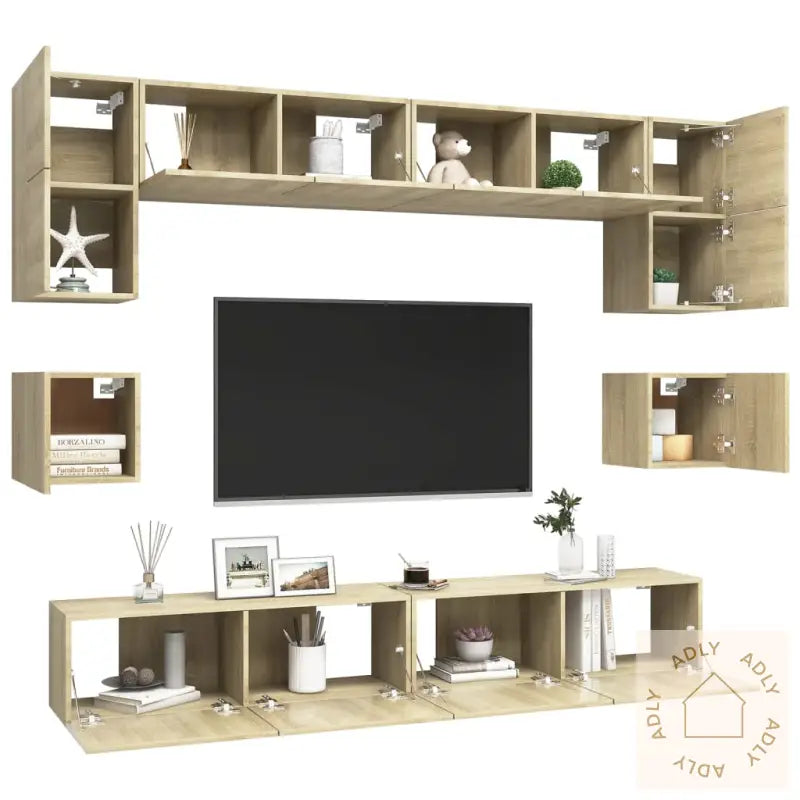 Tv-Benksett 8 Stk Sonoma Eik Konstruert Tre