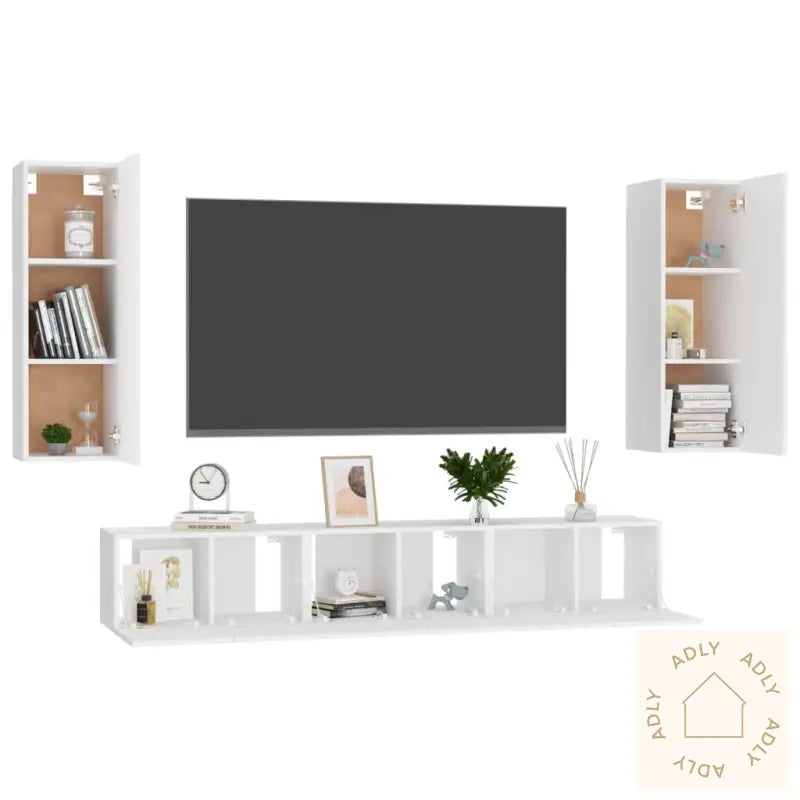 Tv-Benksett 5 Deler Hvit Konstruert Tre