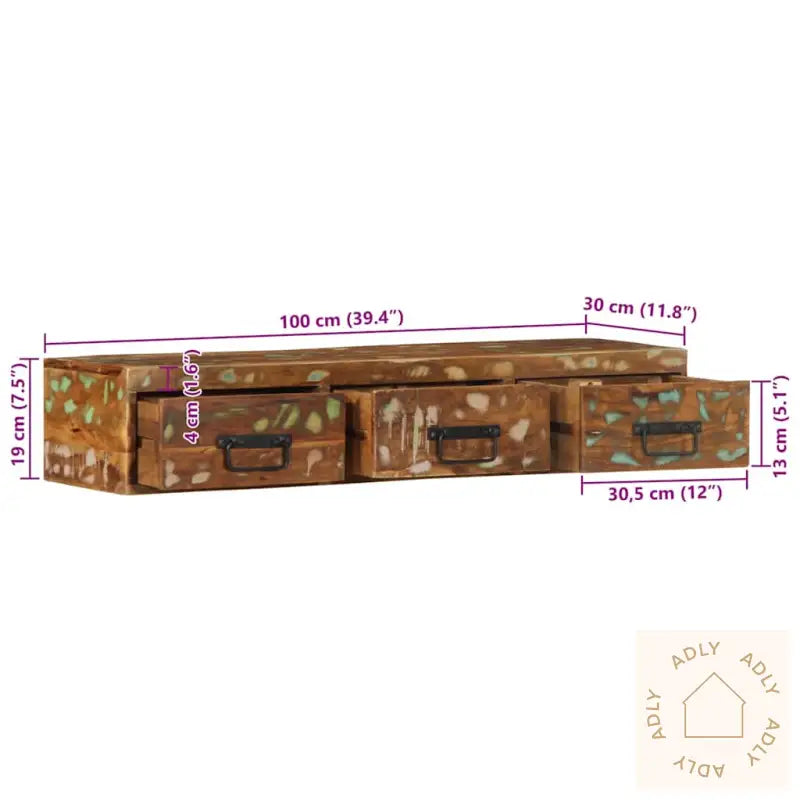 Veggmontert Tv-Benk 100X30X19 Cm Gjenvunnet Heltre