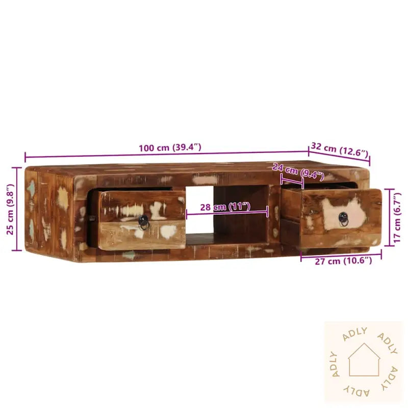 Veggmontert Tv-Benk 100X32X25 Cm Gjenvunnet Heltre