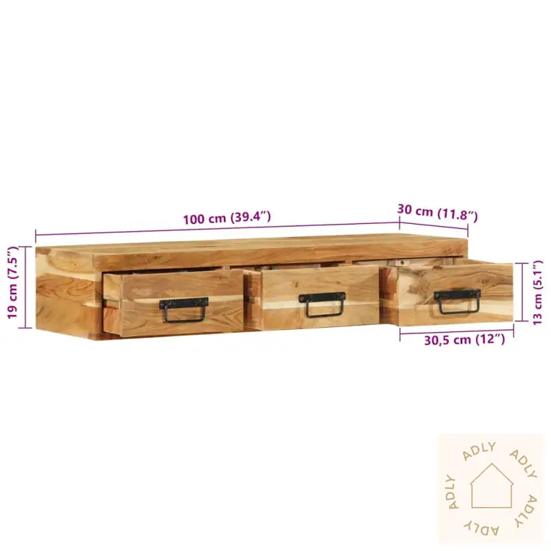 Veggmontert Tv-Benk 100X30X19 Cm Heltre Akasie