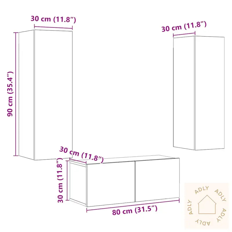 Vegghengte Tv-Benker 3 Stk Artisan Eik Konstruert Tre