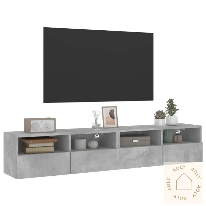 Vegghengte Tv-Benker 2 Stk Betonggrå 80X30X30 Cm Konstruert Tre