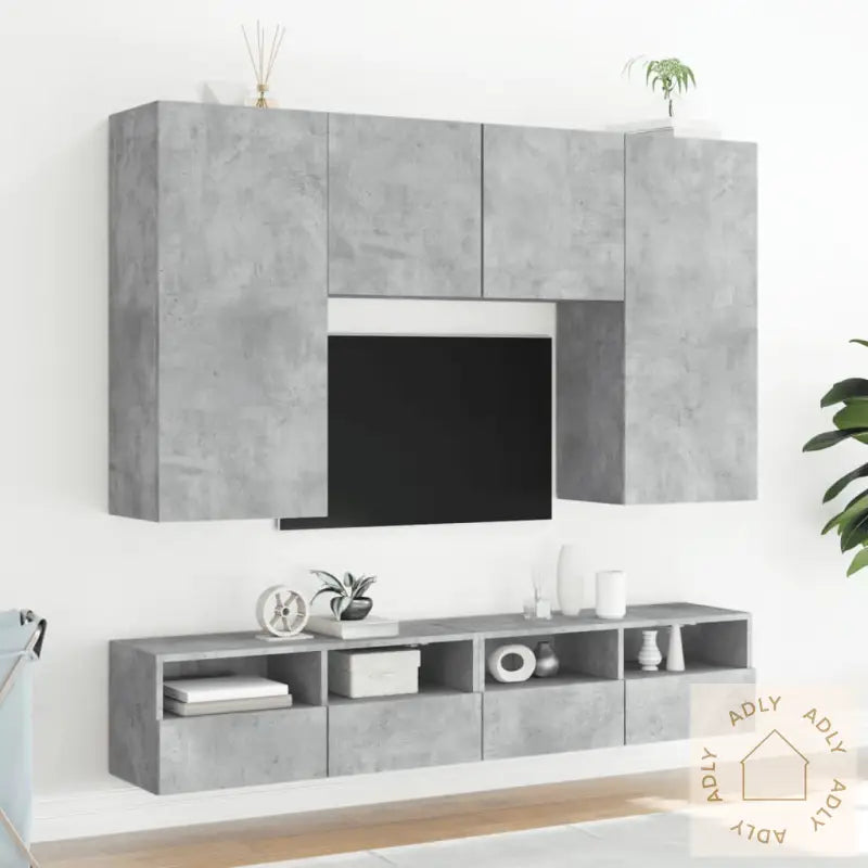 Vegghengte Tv-Benker 2 Stk Betonggrå 80X30X30 Cm Konstruert Tre