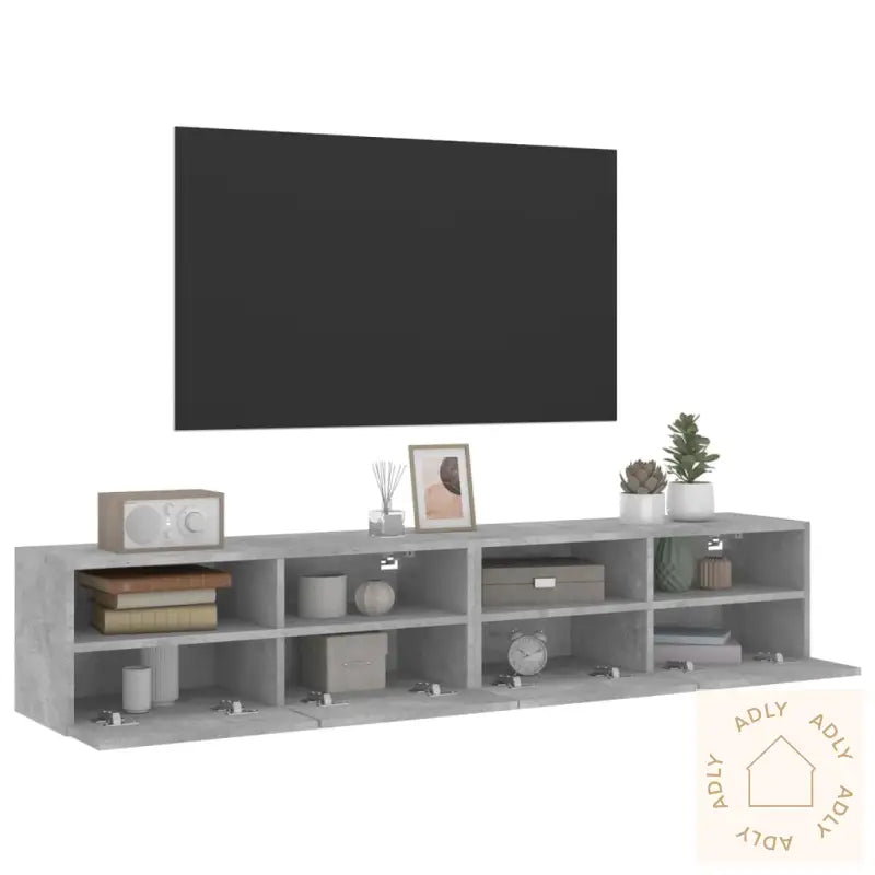 Vegghengte Tv-Benker 2 Stk Betonggrå 80X30X30 Cm Konstruert Tre