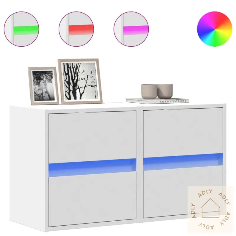 Vegghengte Tv-Benker Med Led 2 Stk Hvit 41X31X45 Cm