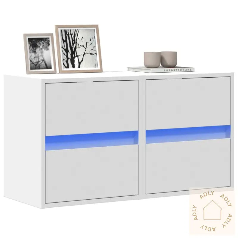 Vegghengte Tv-Benker Med Led 2 Stk Hvit 41X31X45 Cm