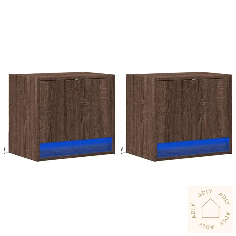 Vegghengte Nattbord Med Led-Lys 2 Stk Brun Eik