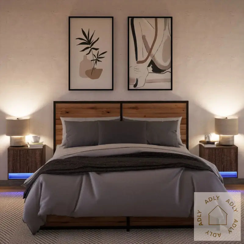 Vegghengte Nattbord Med Led-Lys 2 Stk Brun Eik