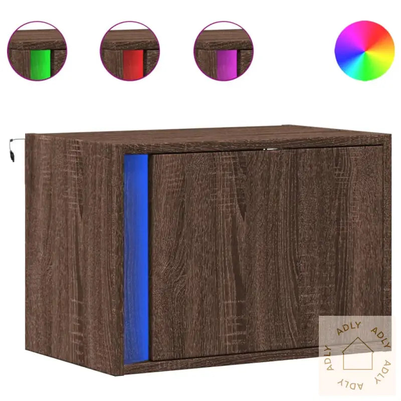 Vegghengte Nattbord Med Led-Lys 2 Stk Brun Eik
