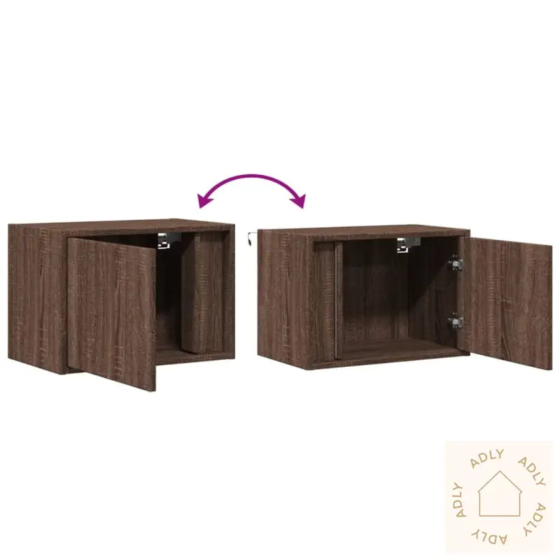 Vegghengte Nattbord Med Led-Lys 2 Stk Brun Eik