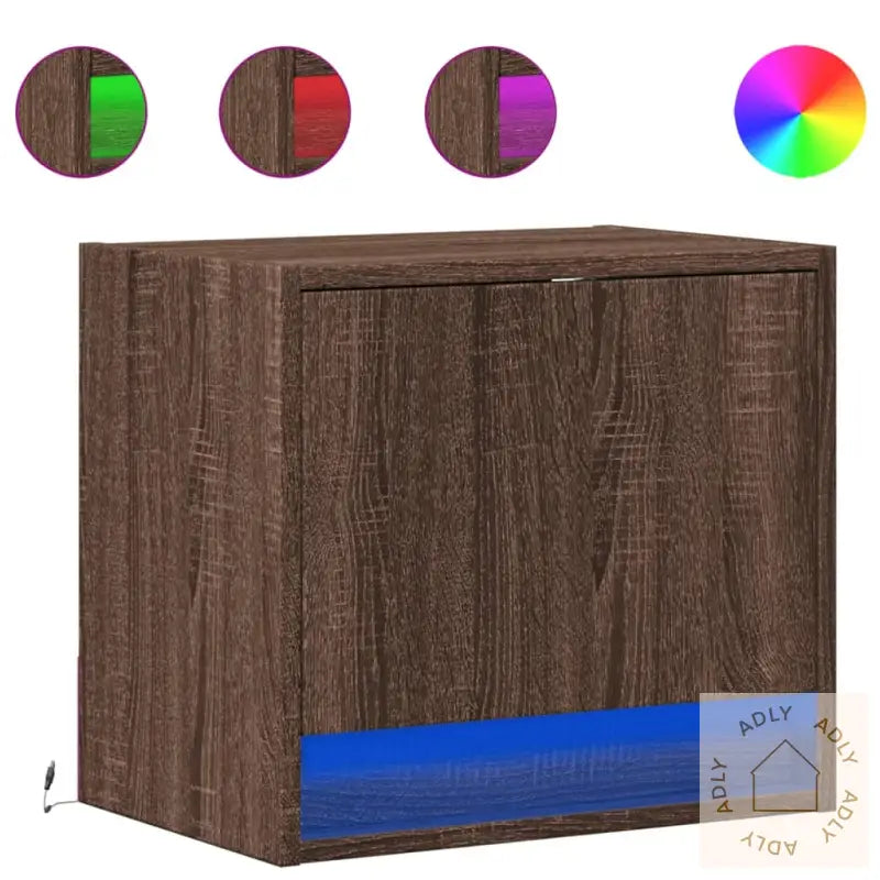 Vegghengte Nattbord Med Led-Lys 2 Stk Brun Eik