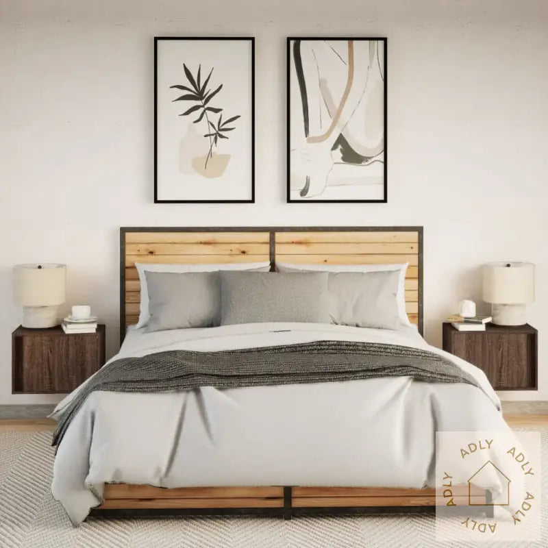 Vegghengte Nattbord Med Led-Lys 2 Stk Brun Eik