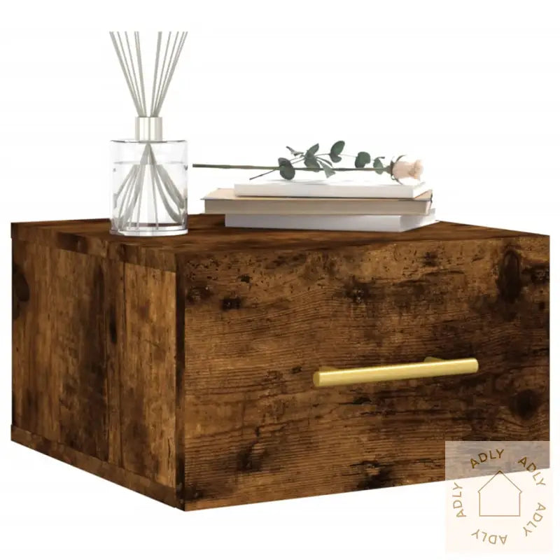 Veggmonterte Nattbord 2 Stk Røkt Eik 35X35X20 Cm