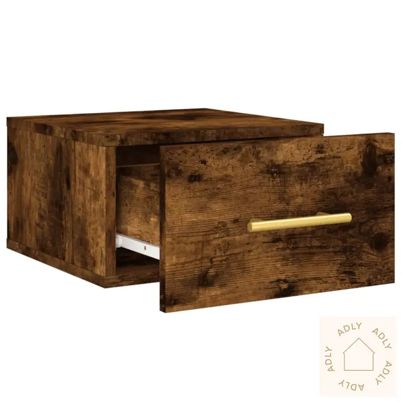 Veggmonterte Nattbord 2 Stk Røkt Eik 35X35X20 Cm