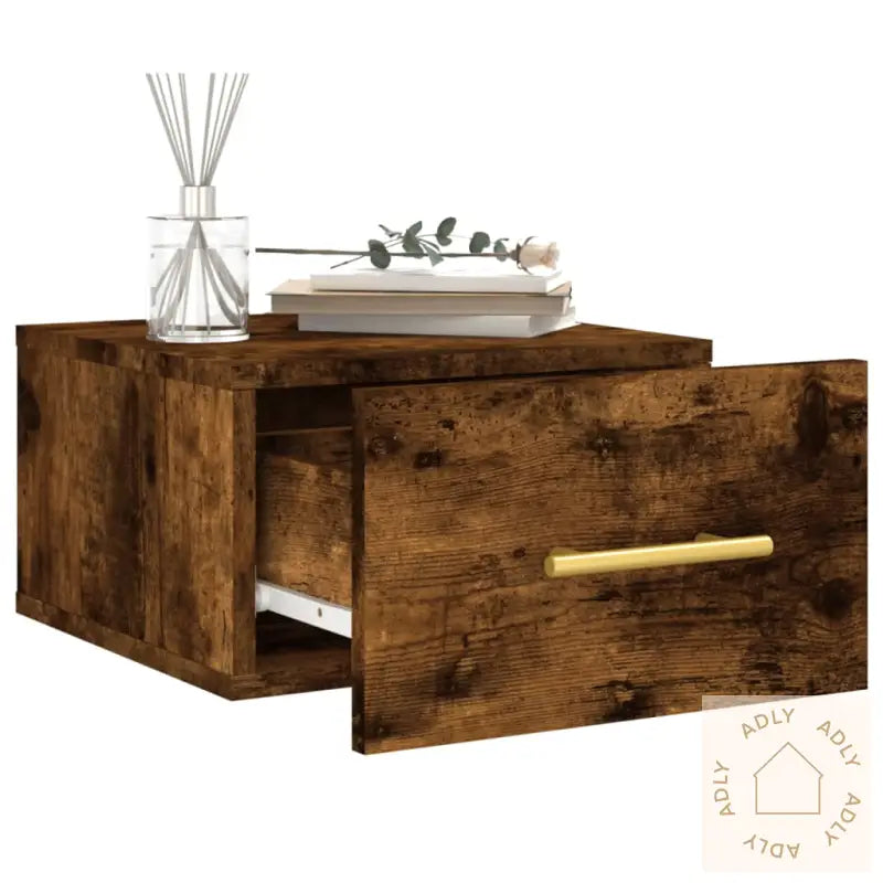 Veggmonterte Nattbord 2 Stk Røkt Eik 35X35X20 Cm