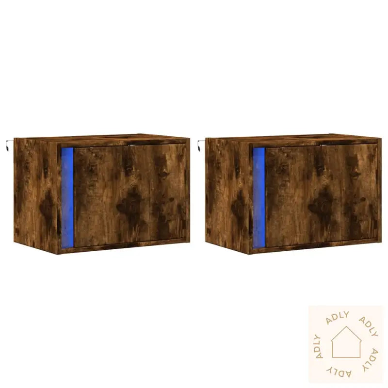 Vegghengte Nattbord Med Led-Lys 2 Stk Røkt Eik