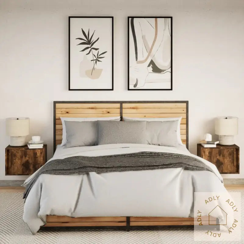 Vegghengte Nattbord Med Led-Lys 2 Stk Røkt Eik