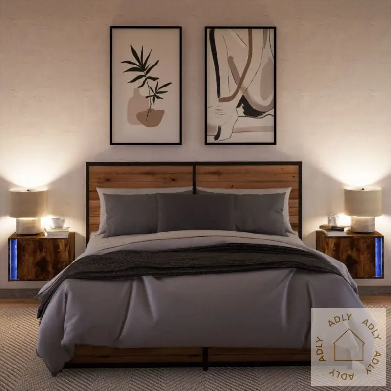 Vegghengte Nattbord Med Led-Lys 2 Stk Røkt Eik