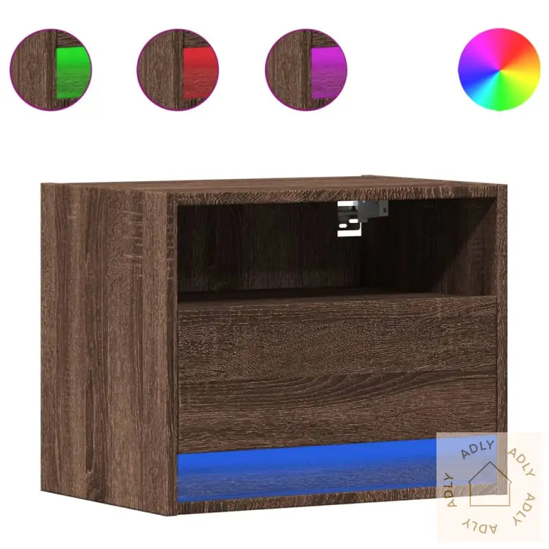 Vegghengte Nattbord Med Led-Lys 2 Stk Brun Eik