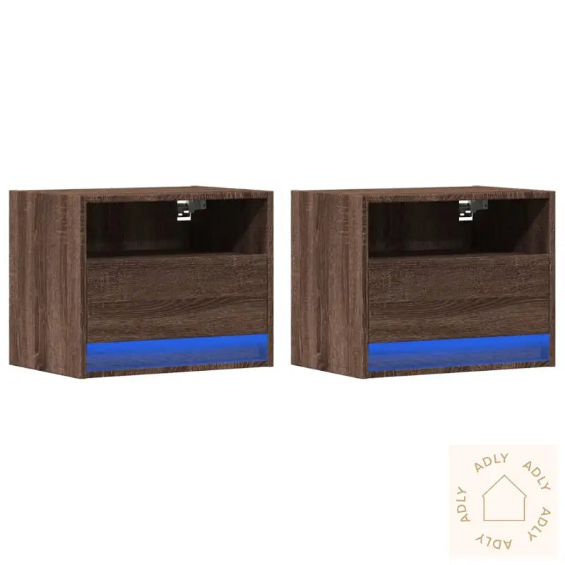 Vegghengte Nattbord Med Led-Lys 2 Stk Brun Eik