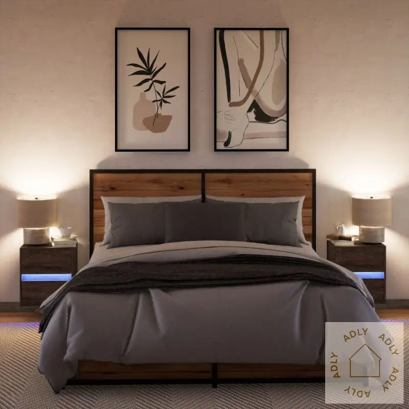 Vegghengte Nattbord Med Led-Lys 2 Stk Brun Eik