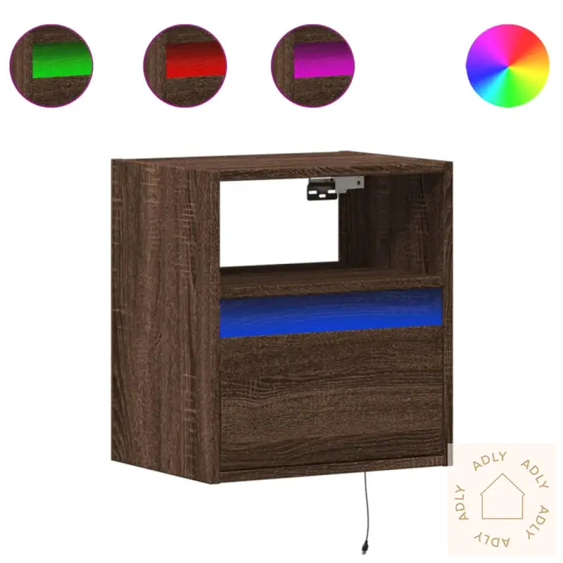 Vegghengte Nattbord Med Led-Lys 2 Stk Brun Eik