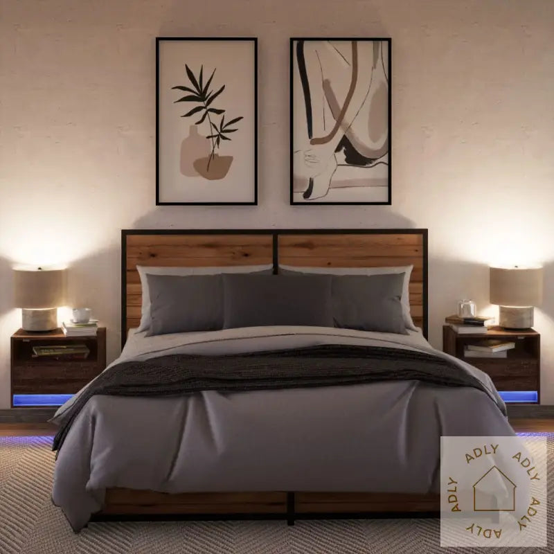 Vegghengte Nattbord Med Led-Lys 2 Stk Brun Eik