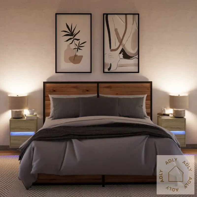 Vegghengte Nattbord Med Led-Lys 2 Stk Sonoma Eik