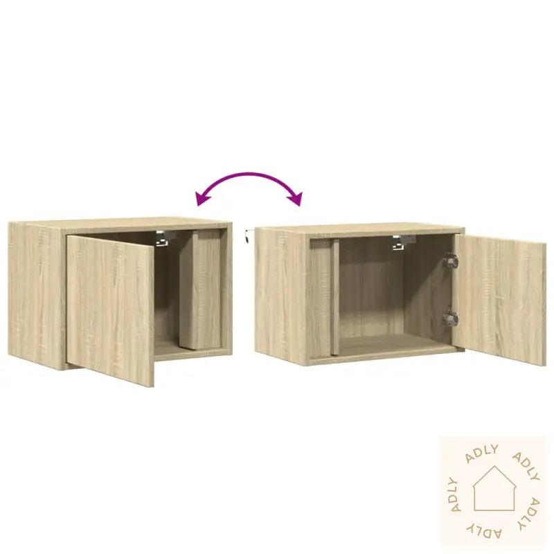 Vegghengte Nattbord Med Led-Lys 2 Stk Sonoma Eik