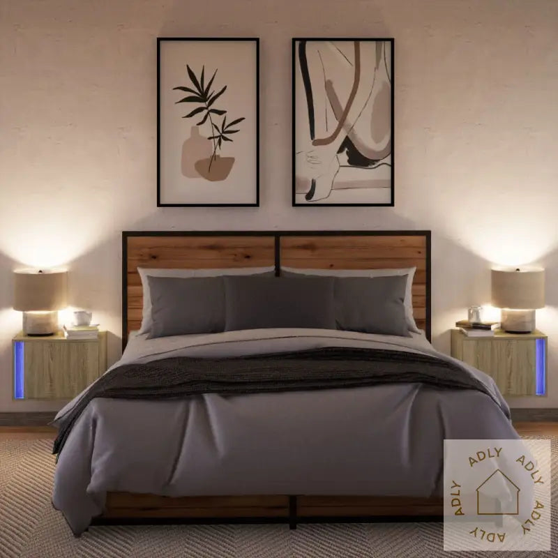 Vegghengte Nattbord Med Led-Lys 2 Stk Sonoma Eik