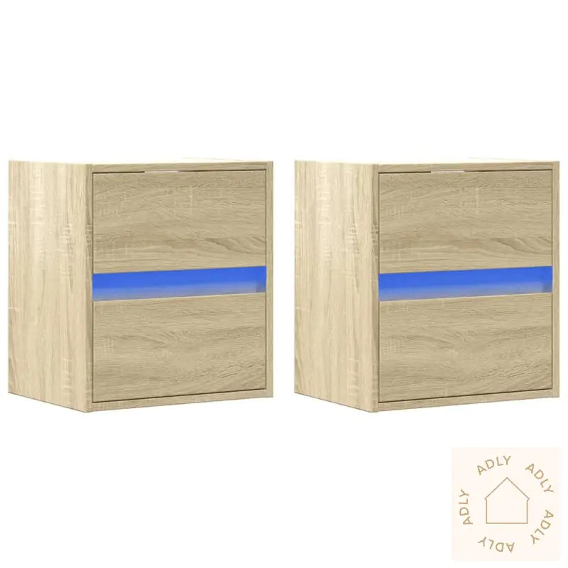 Vegghengte Nattbord Med Led-Lys 2 Stk Sonoma Eik