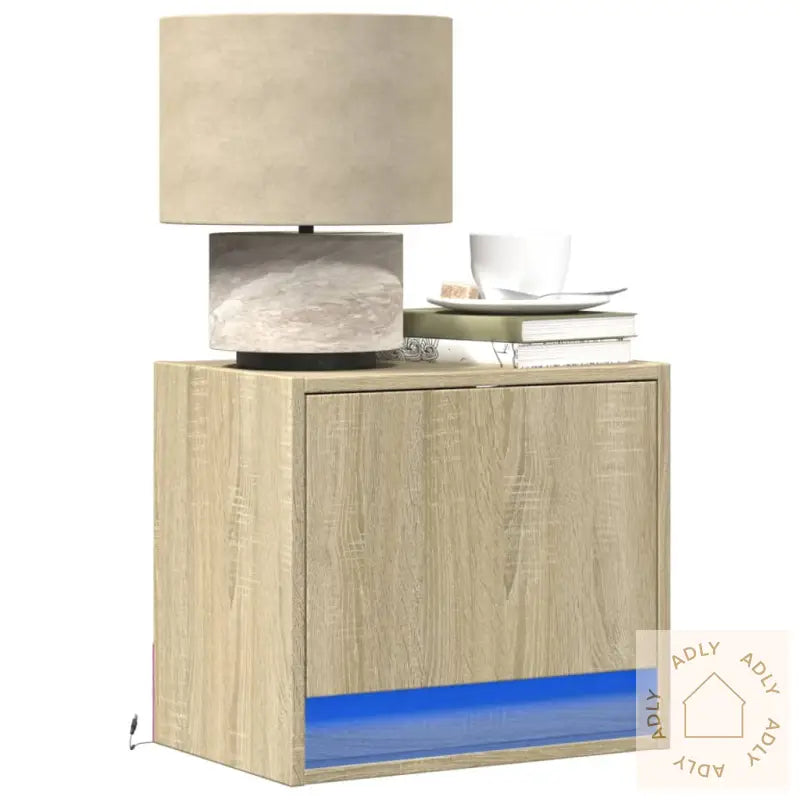 Vegghengte Nattbord Med Led-Lys 2 Stk Sonoma Eik
