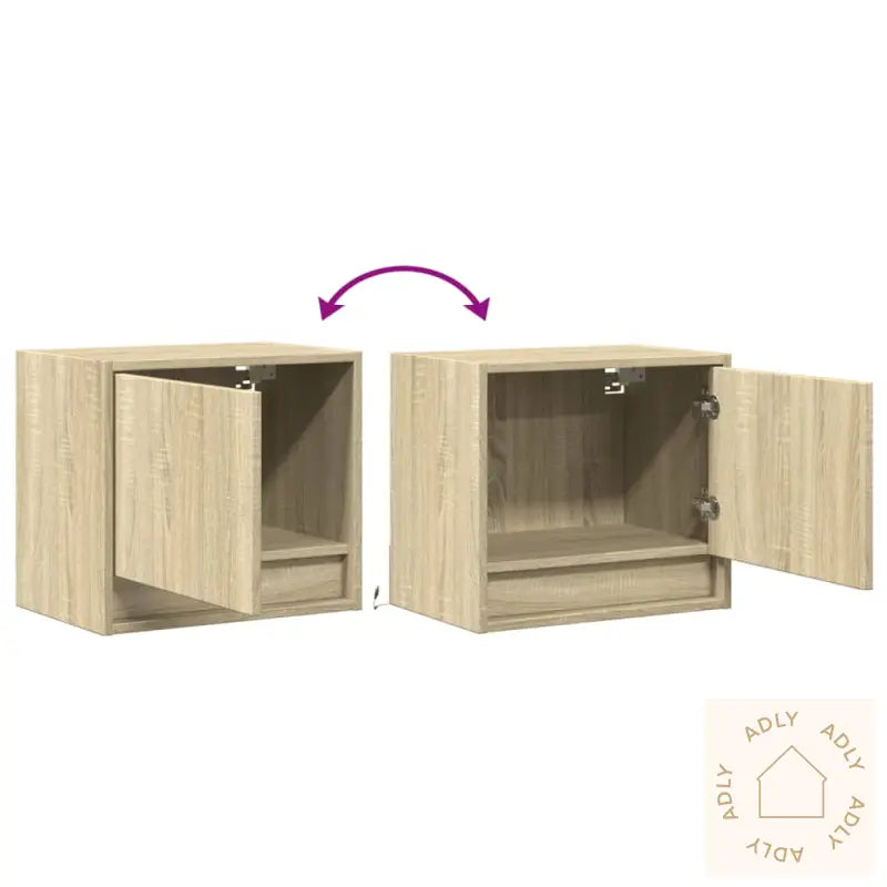 Vegghengte Nattbord Med Led-Lys 2 Stk Sonoma Eik