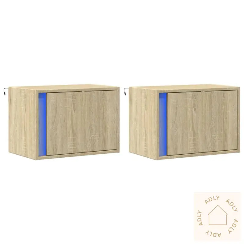 Vegghengte Nattbord Med Led-Lys 2 Stk Sonoma Eik