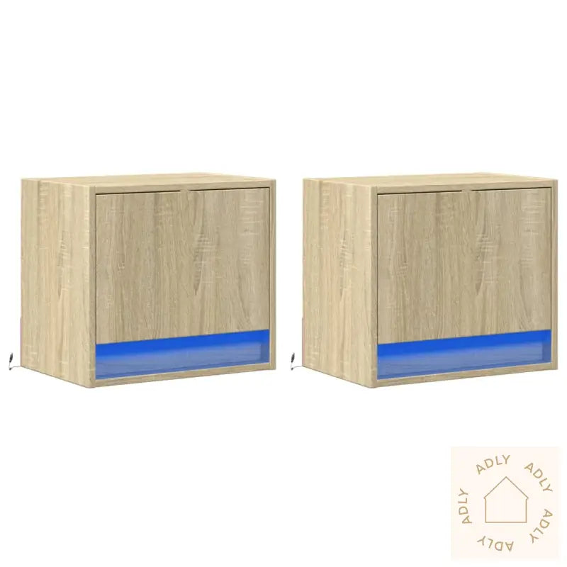 Vegghengte Nattbord Med Led-Lys 2 Stk Sonoma Eik