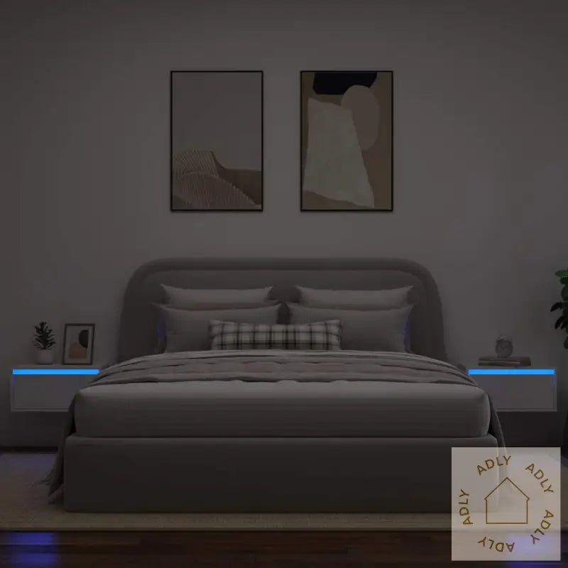 Vegghengte Nattbord Med Led-Lys 2 Stk Hvit