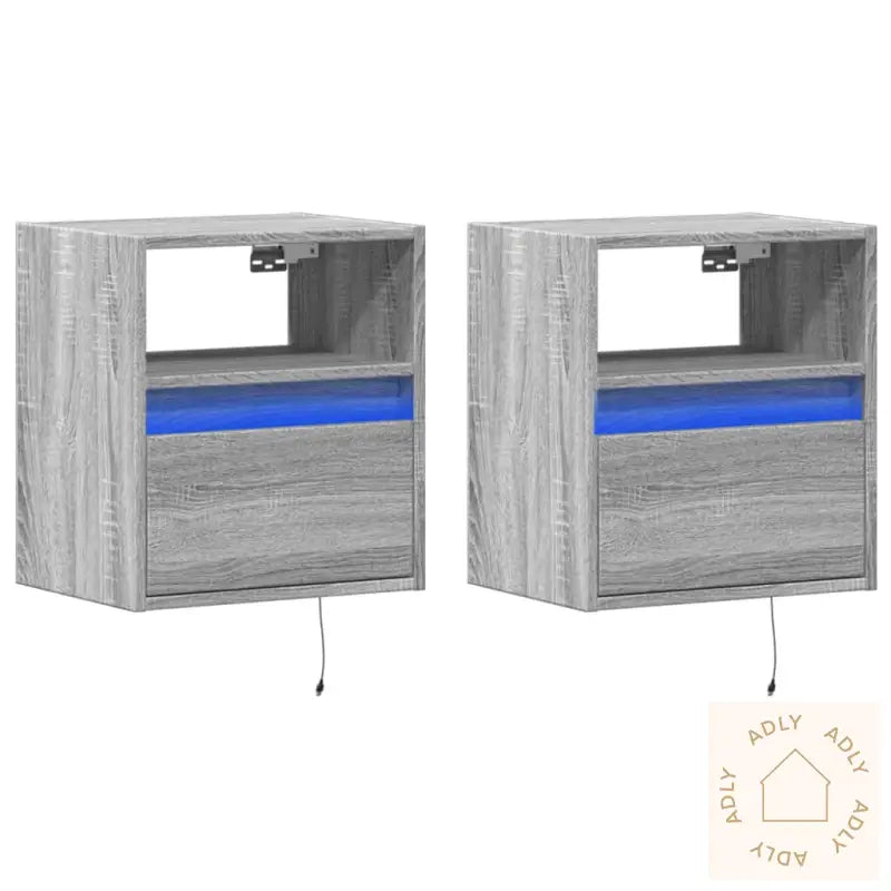 Vegghengte Nattbord Med Led-Lys 2 Stk Grå Sonoma