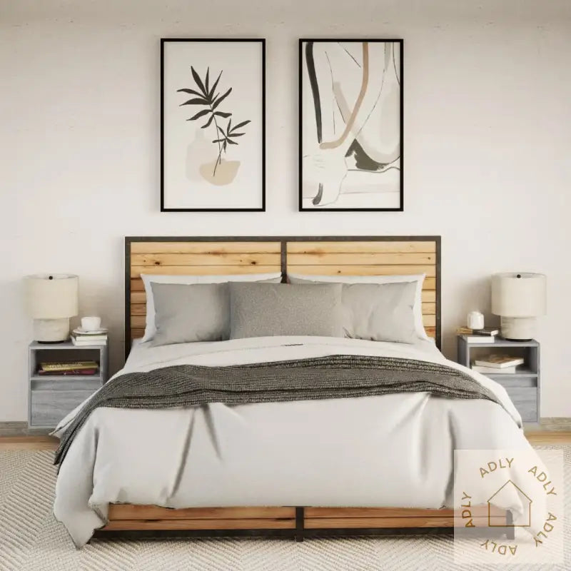 Vegghengte Nattbord Med Led-Lys 2 Stk Grå Sonoma