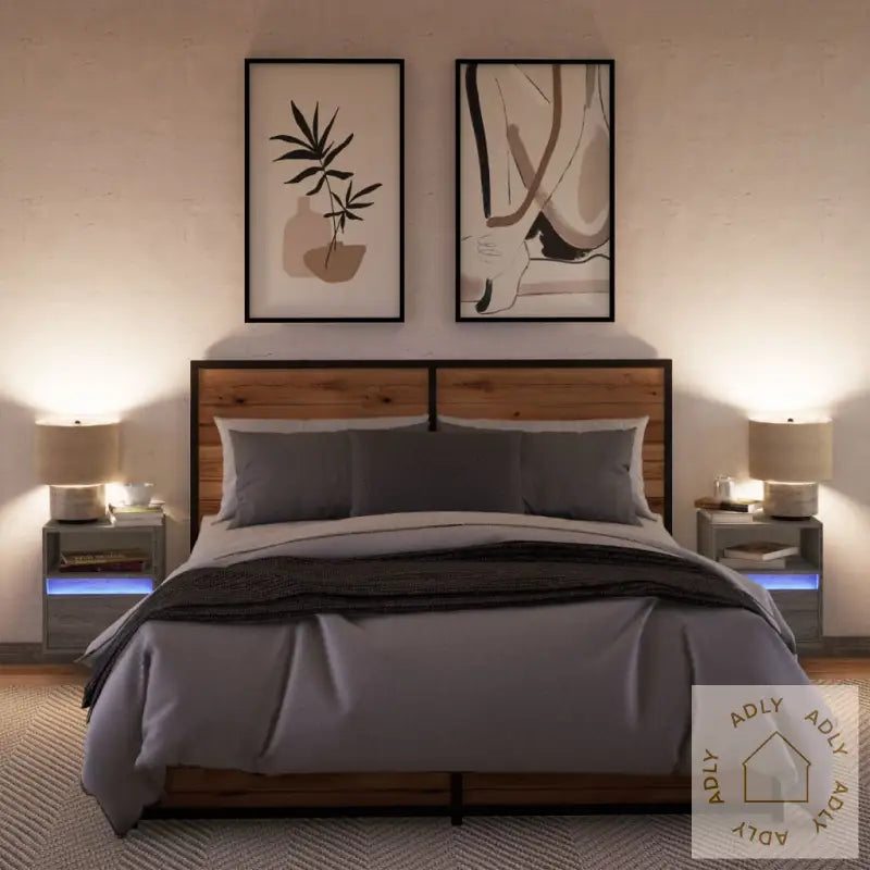 Vegghengte Nattbord Med Led-Lys 2 Stk Grå Sonoma