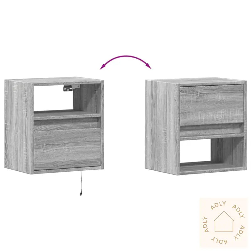 Vegghengte Nattbord Med Led-Lys 2 Stk Grå Sonoma