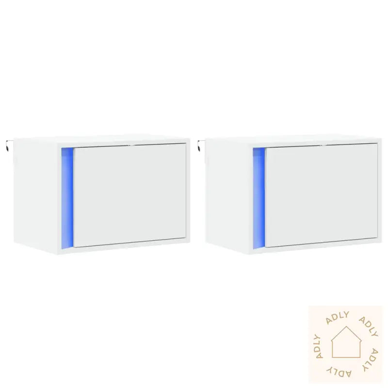 Vegghengte Nattbord Med Led-Lys 2 Stk Hvit