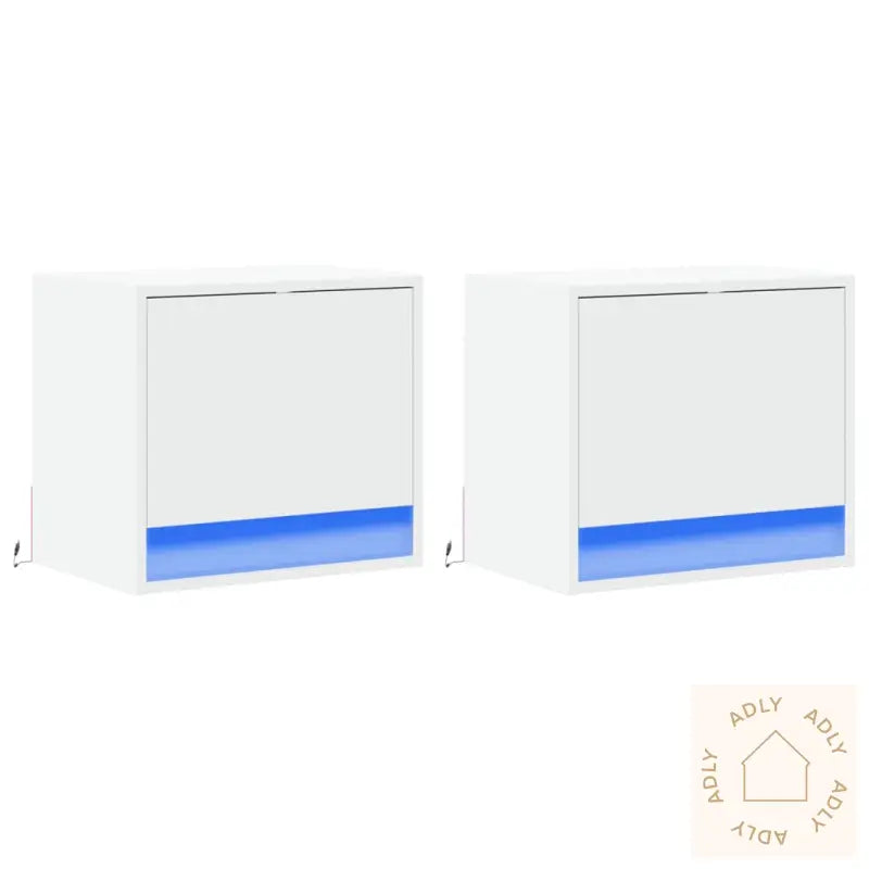 Vegghengte Nattbord Med Led-Lys 2 Stk Hvit