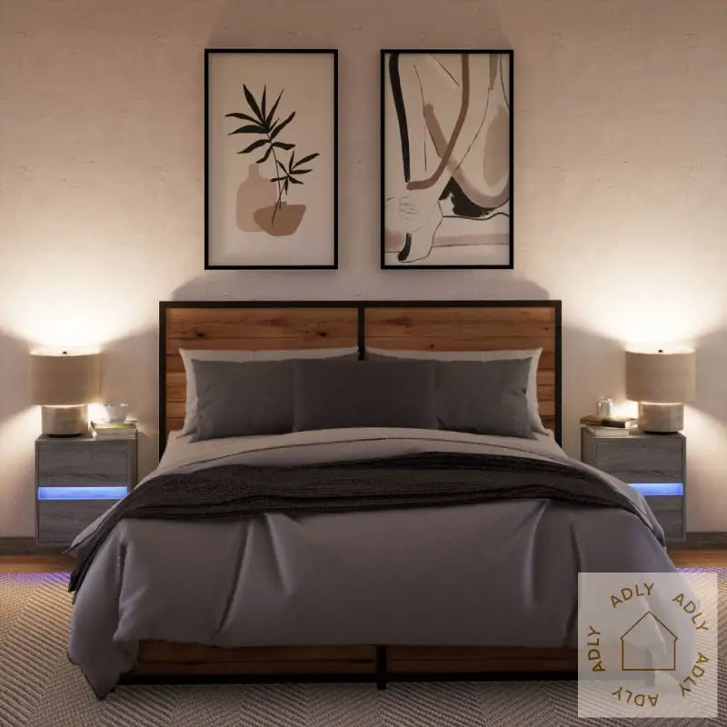 Vegghengte Nattbord Med Led-Lys 2 Stk Grå Sonoma