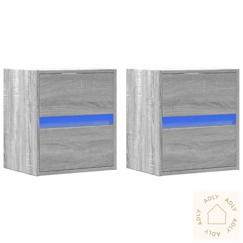 Vegghengte Nattbord Med Led-Lys 2 Stk Grå Sonoma