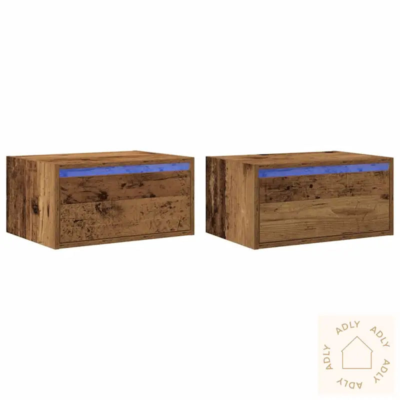 Vegghengte Nattbord Med Led-Lys 2 Stk Gammelt Tre
