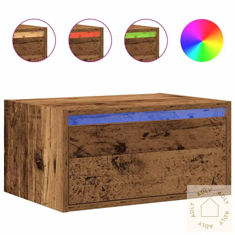 Vegghengte Nattbord Med Led-Lys 2 Stk Gammelt Tre