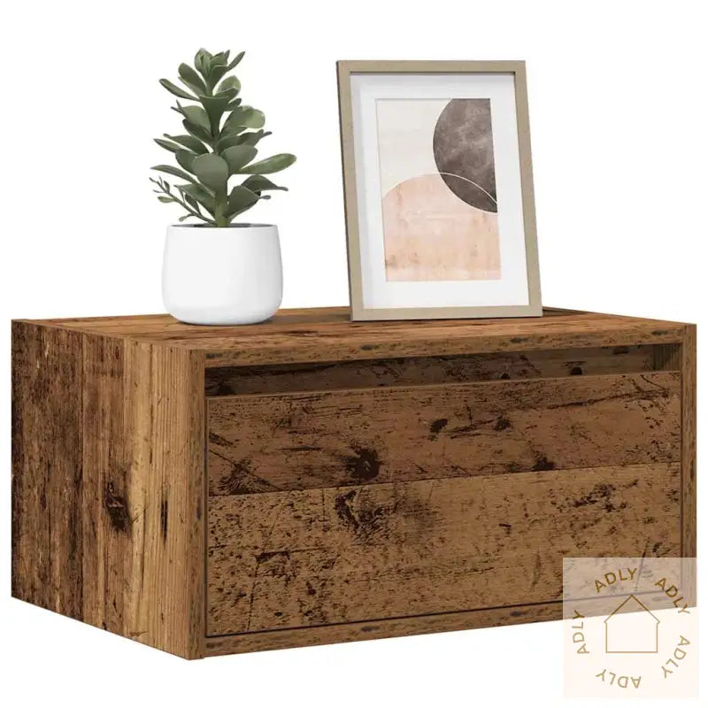 Vegghengte Nattbord Med Led-Lys 2 Stk Gammelt Tre