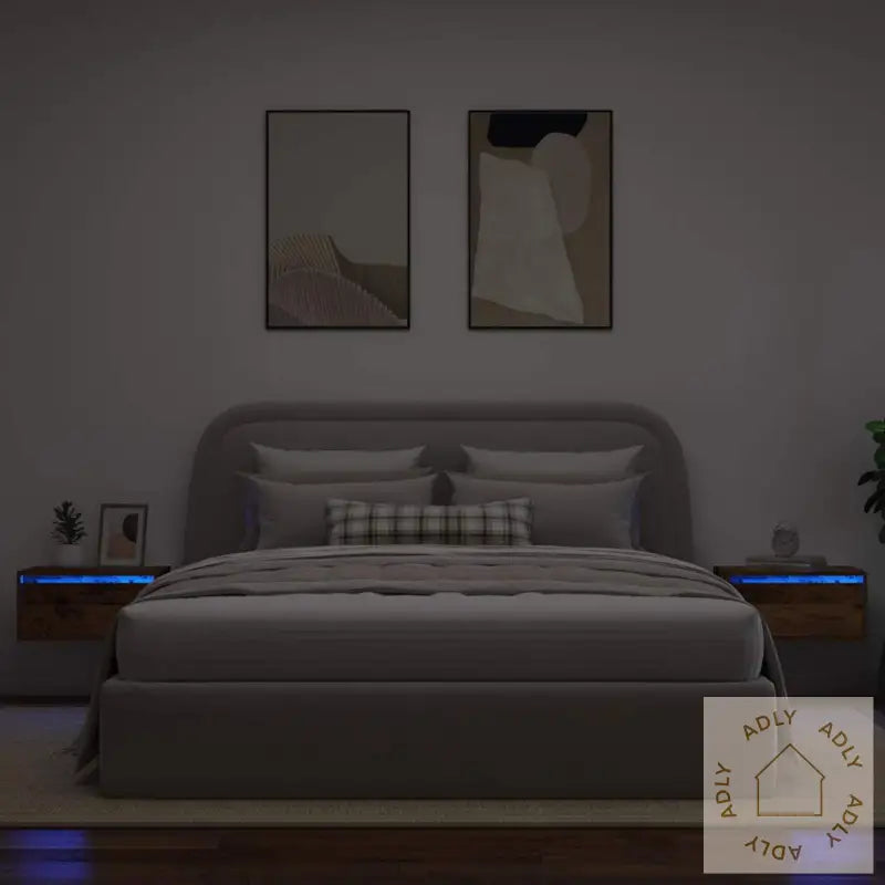 Vegghengte Nattbord Med Led-Lys 2 Stk Gammelt Tre